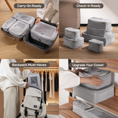 TripCozy Compression Packing Cubes - 6 Set Durable Travel Organizer Bags with Mesh Top, Expandable Travel Accessories for Carry on, Luggage, Suitcase, Backpack (Dark Grey)