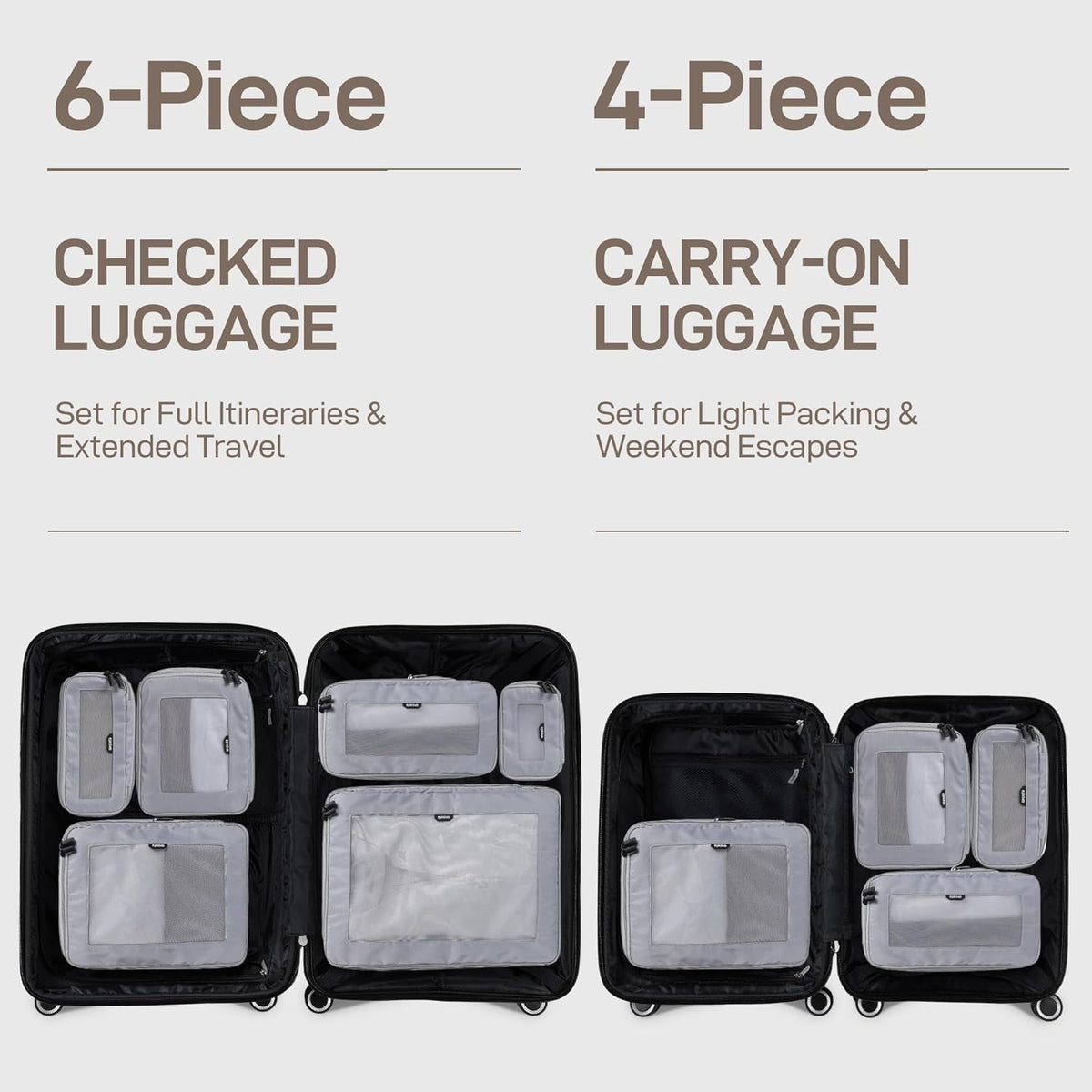 TripCozy Compression Packing Cubes - 6 Set Durable Travel Organizer Bags with Mesh Top, Expandable Travel Accessories for Carry on, Luggage, Suitcase, Backpack (Dark Grey)