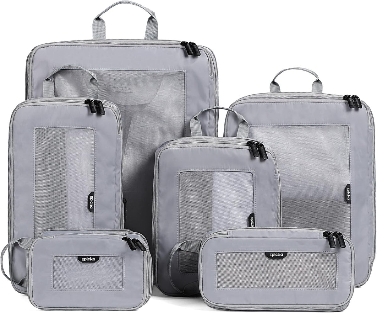 TripCozy Compression Packing Cubes - 6 Set Durable Travel Organizer Bags with Mesh Top, Expandable Travel Accessories for Carry on, Luggage, Suitcase, Backpack (Dark Grey)