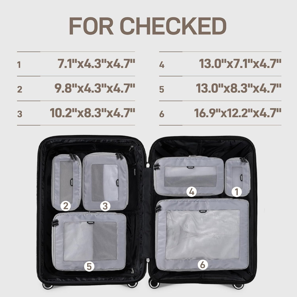 TripCozy Compression Packing Cubes - 6 Set Durable Travel Organizer Bags with Mesh Top, Expandable Travel Accessories for Carry on, Luggage, Suitcase, Backpack (Dark Grey)