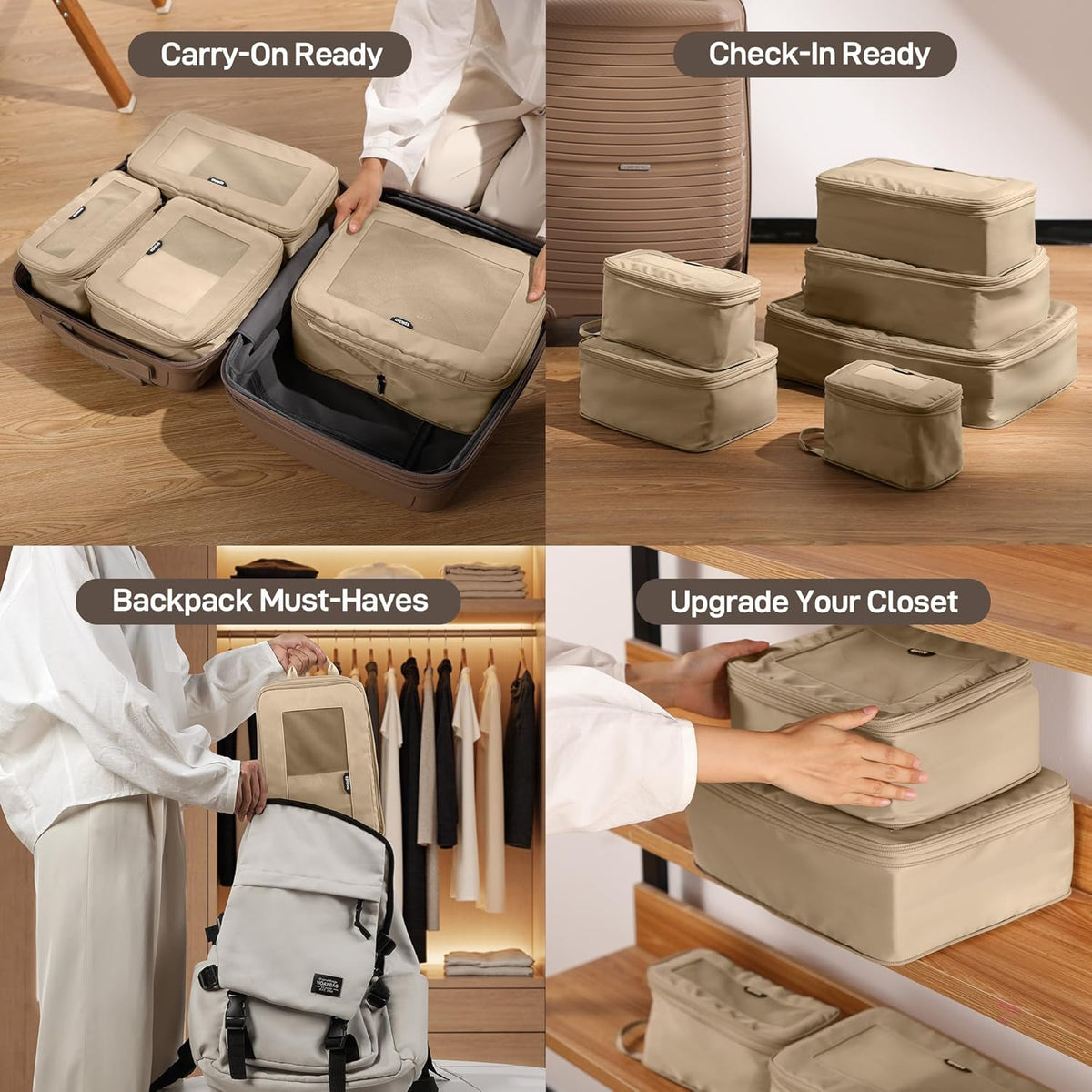 TripCozy Compression Packing Cubes - 6 Set Durable Travel Organizer Bags with Mesh Top, Expandable Travel Accessories for Carry on, Luggage, Suitcase, Backpack (Dark Grey)