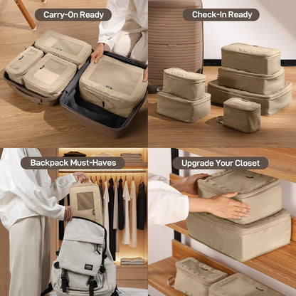 TripCozy Compression Packing Cubes - 6 Set Durable Travel Organizer Bags with Mesh Top, Expandable Travel Accessories for Carry on, Luggage, Suitcase, Backpack (Dark Grey)