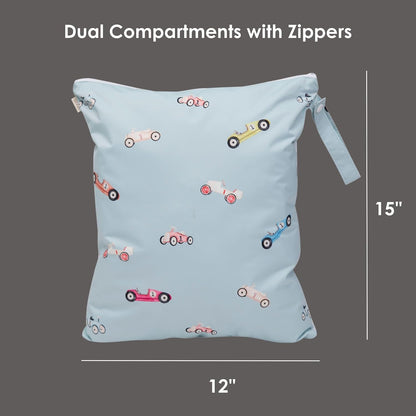 Wet Dry Bag, Dual Compartment, Water Resistant, Baby Gear | Swimwear storage, Stroller attachment, Daycare essentials, Clothing separation, Travel organization, Reusable