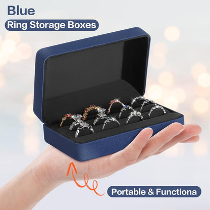 Velet Ring Storage Box, Travel Jewelry Case with 3 Slot Ring Display Organizer (Black)