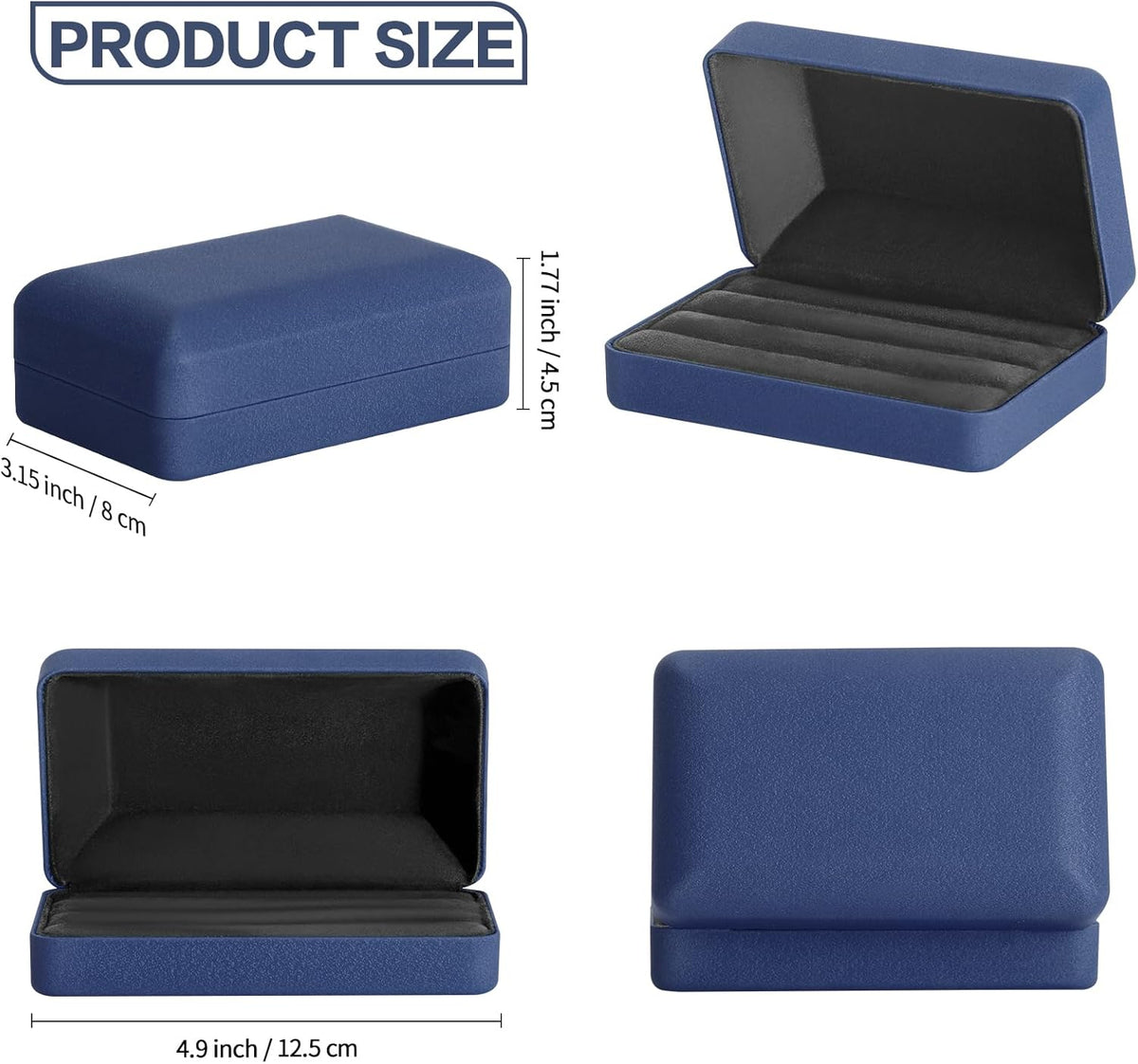 Velet Ring Storage Box, Travel Jewelry Case with 3 Slot Ring Display Organizer (Black)