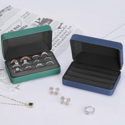 Velet Ring Storage Box, Travel Jewelry Case with 3 Slot Ring Display Organizer (Black)