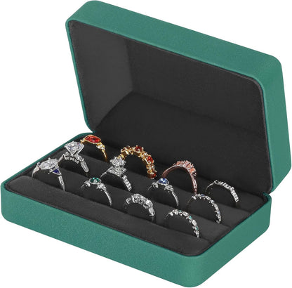 Velet Ring Storage Box, Travel Jewelry Case with 3 Slot Ring Display Organizer (Black)