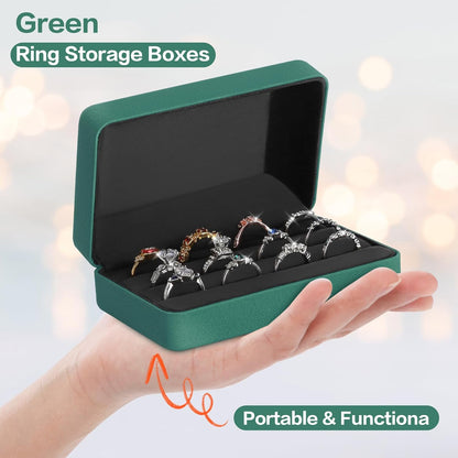 Velet Ring Storage Box, Travel Jewelry Case with 3 Slot Ring Display Organizer (Black)