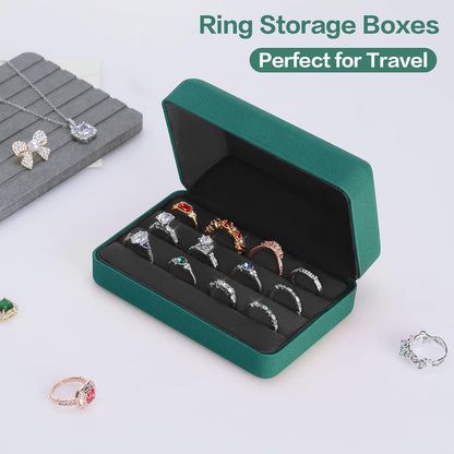 Velet Ring Storage Box, Travel Jewelry Case with 3 Slot Ring Display Organizer (Black)