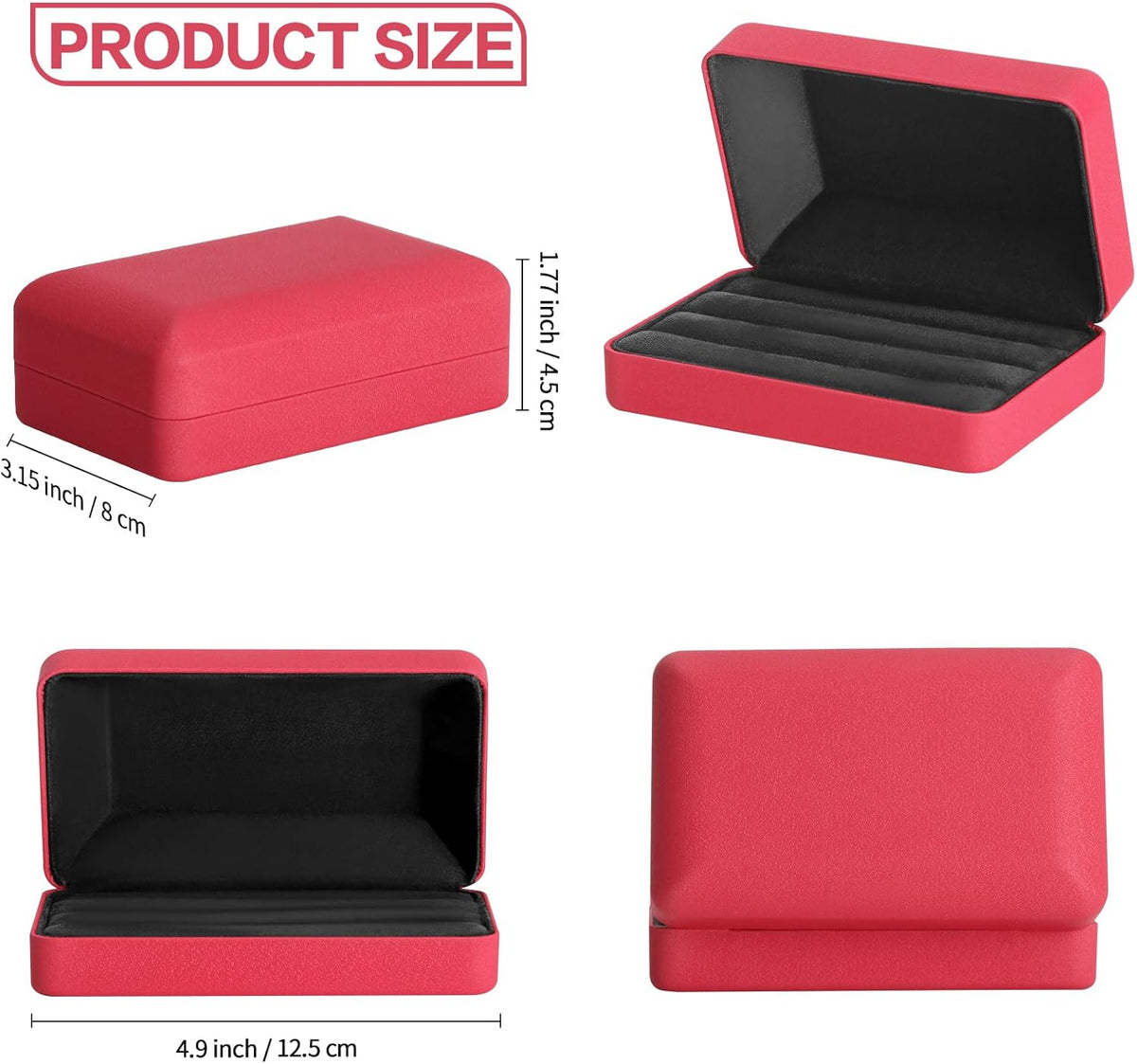 Velet Ring Storage Box, Travel Jewelry Case with 3 Slot Ring Display Organizer (Black)