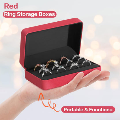 Velet Ring Storage Box, Travel Jewelry Case with 3 Slot Ring Display Organizer (Black)