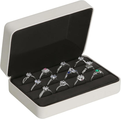 Velet Ring Storage Box, Travel Jewelry Case with 3 Slot Ring Display Organizer (Black)