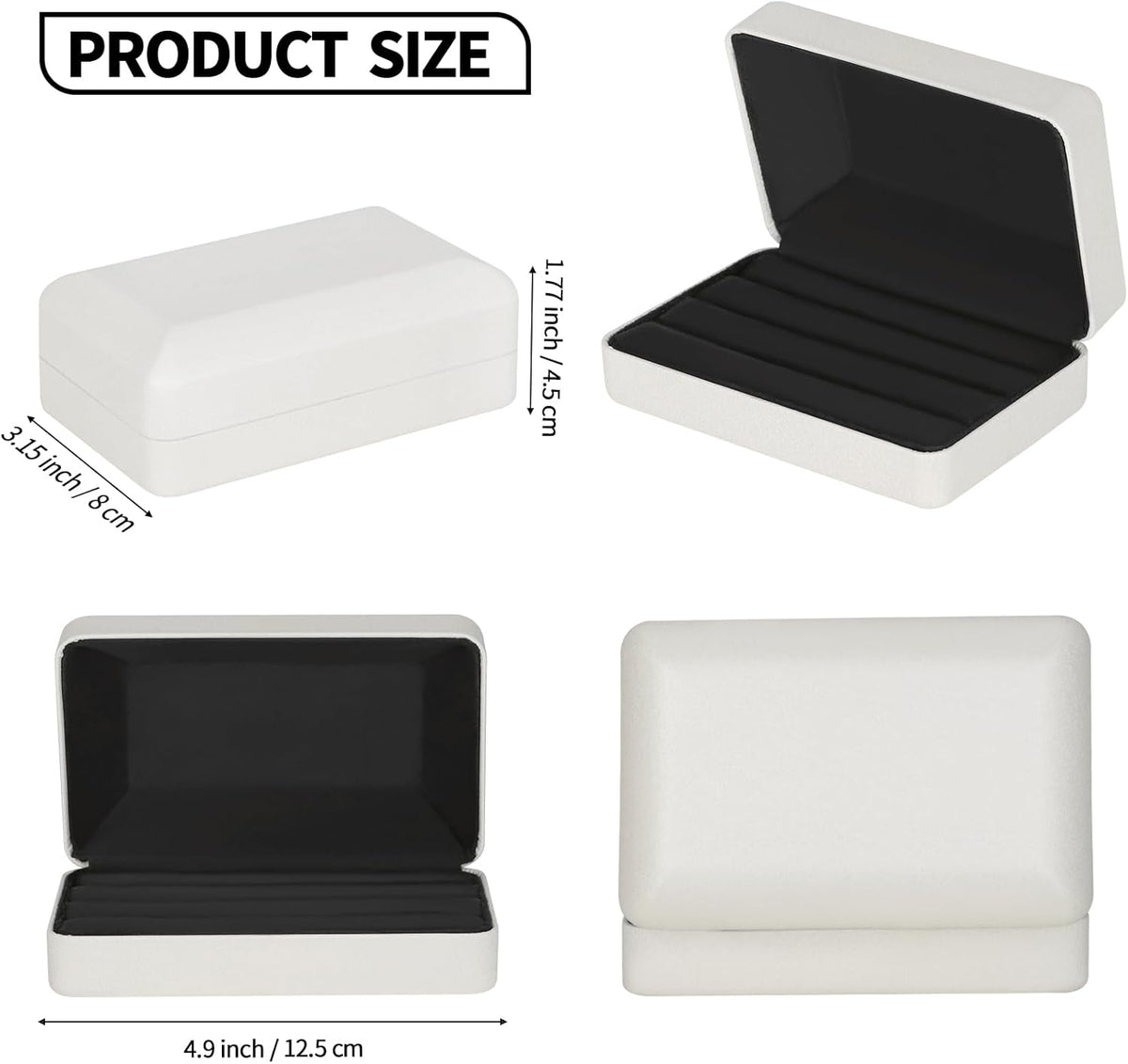 Velet Ring Storage Box, Travel Jewelry Case with 3 Slot Ring Display Organizer (Black)