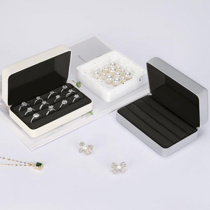 Velet Ring Storage Box, Travel Jewelry Case with 3 Slot Ring Display Organizer (Black)