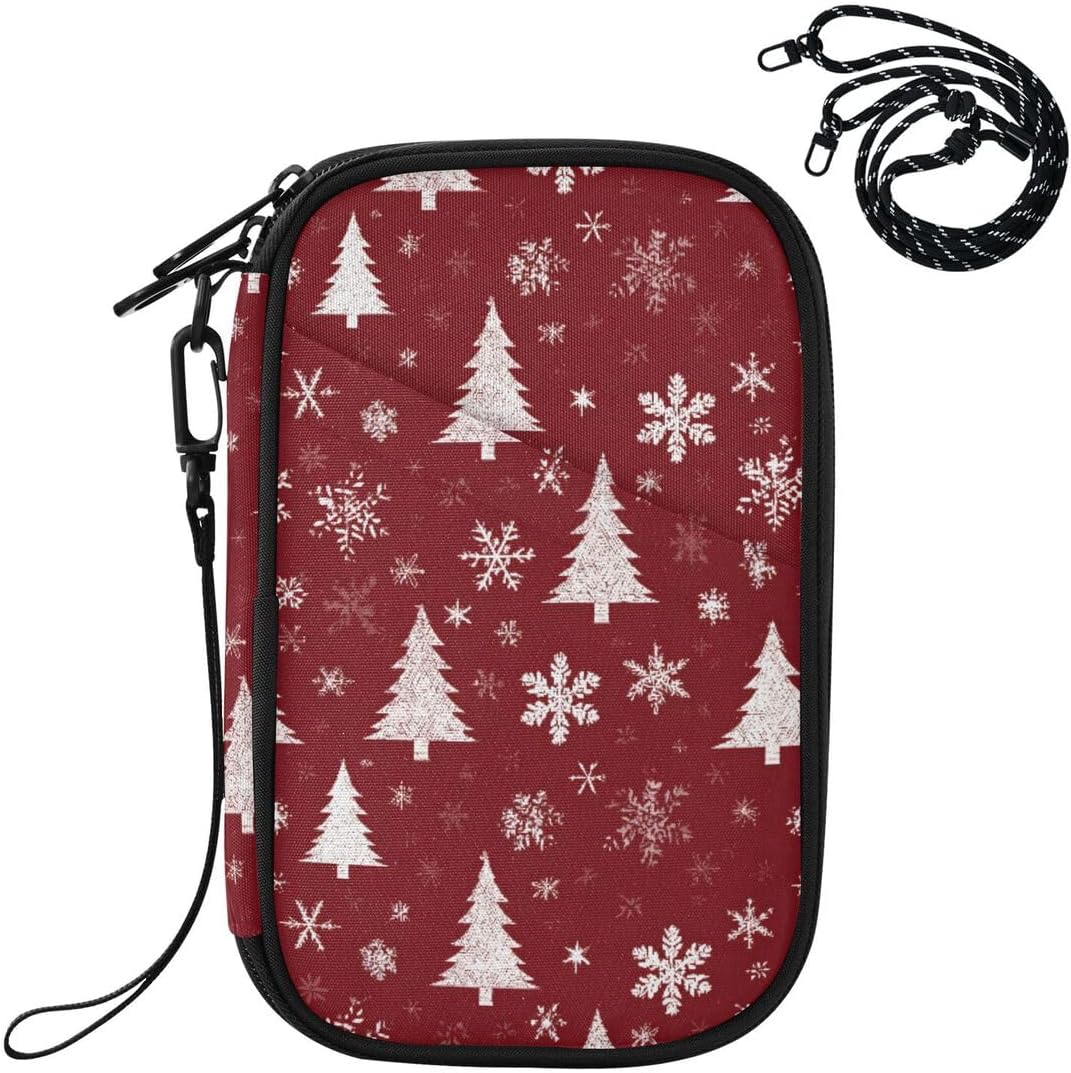 Christmas Tree Snowflake Dark Red Passport Holder Family Passport | for Women Men Rfid Blocking Passport Holders Bag Travel Document Organizer with Zipper