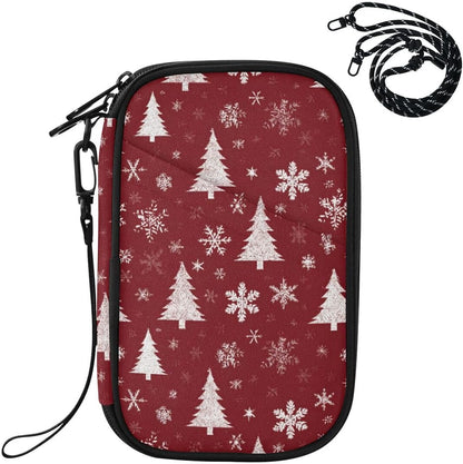 Christmas Tree Snowflake Dark Red Passport Holder Family Passport | for Women Men Rfid Blocking Passport Holders Bag Travel Document Organizer with Zipper