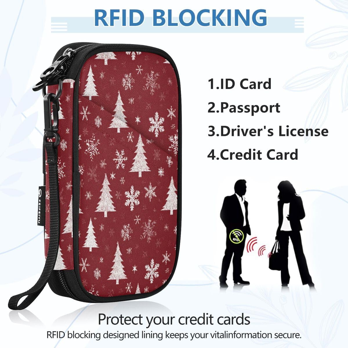 Christmas Tree Snowflake Dark Red Passport Holder Family Passport | for Women Men Rfid Blocking Passport Holders Bag Travel Document Organizer with Zipper