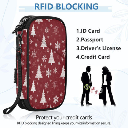 Christmas Tree Snowflake Dark Red Passport Holder Family Passport | for Women Men Rfid Blocking Passport Holders Bag Travel Document Organizer with Zipper