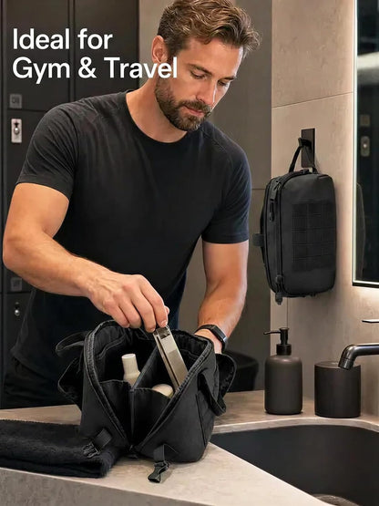 Toiletry Bag for Men, Hanging Travel Toiletry Bag with Modular Webbing, Shower Bag for Business Trip Camping, Men‘s Toiletry Travel Bag, Bathroom Travel Organizer,Tactical Organizer Black