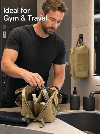 Toiletry Bag for Men, Hanging Travel Toiletry Bag with Modular Webbing, Shower Bag for Business Trip Camping, Men‘s Toiletry Travel Bag, Bathroom Travel Organizer,Tactical Organizer Black