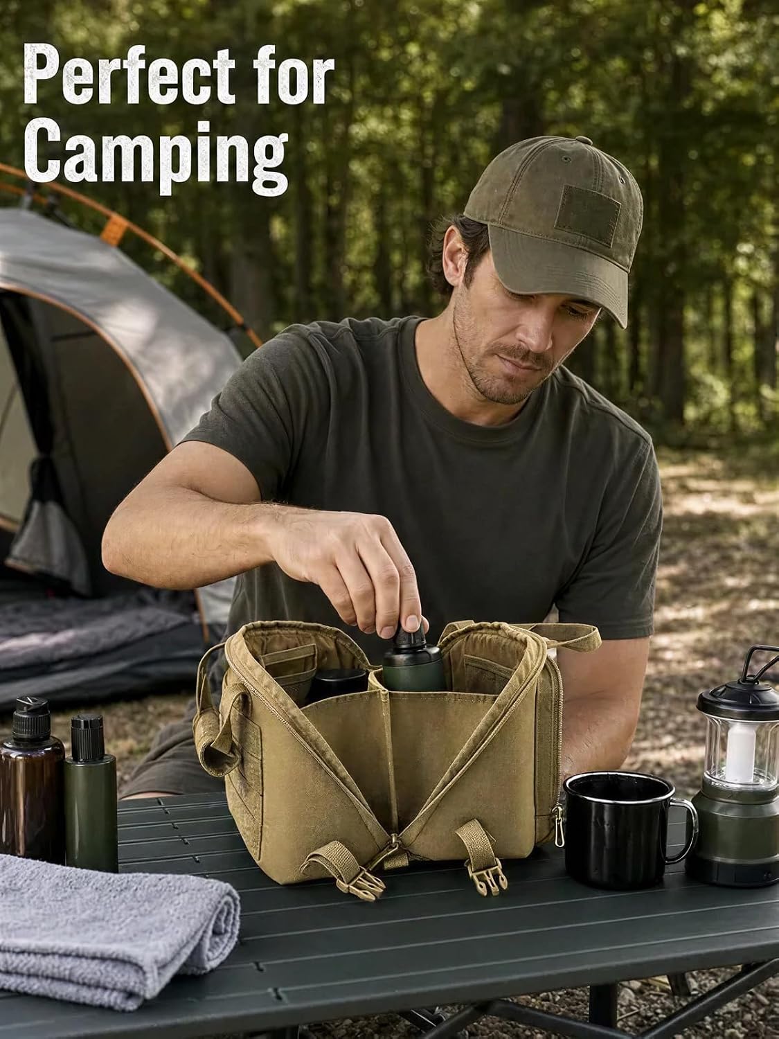 Toiletry Bag for Men, Hanging Travel Toiletry Bag with Modular Webbing, Shower Bag for Business Trip Camping, Men‘s Toiletry Travel Bag, Bathroom Travel Organizer,Tactical Organizer Black