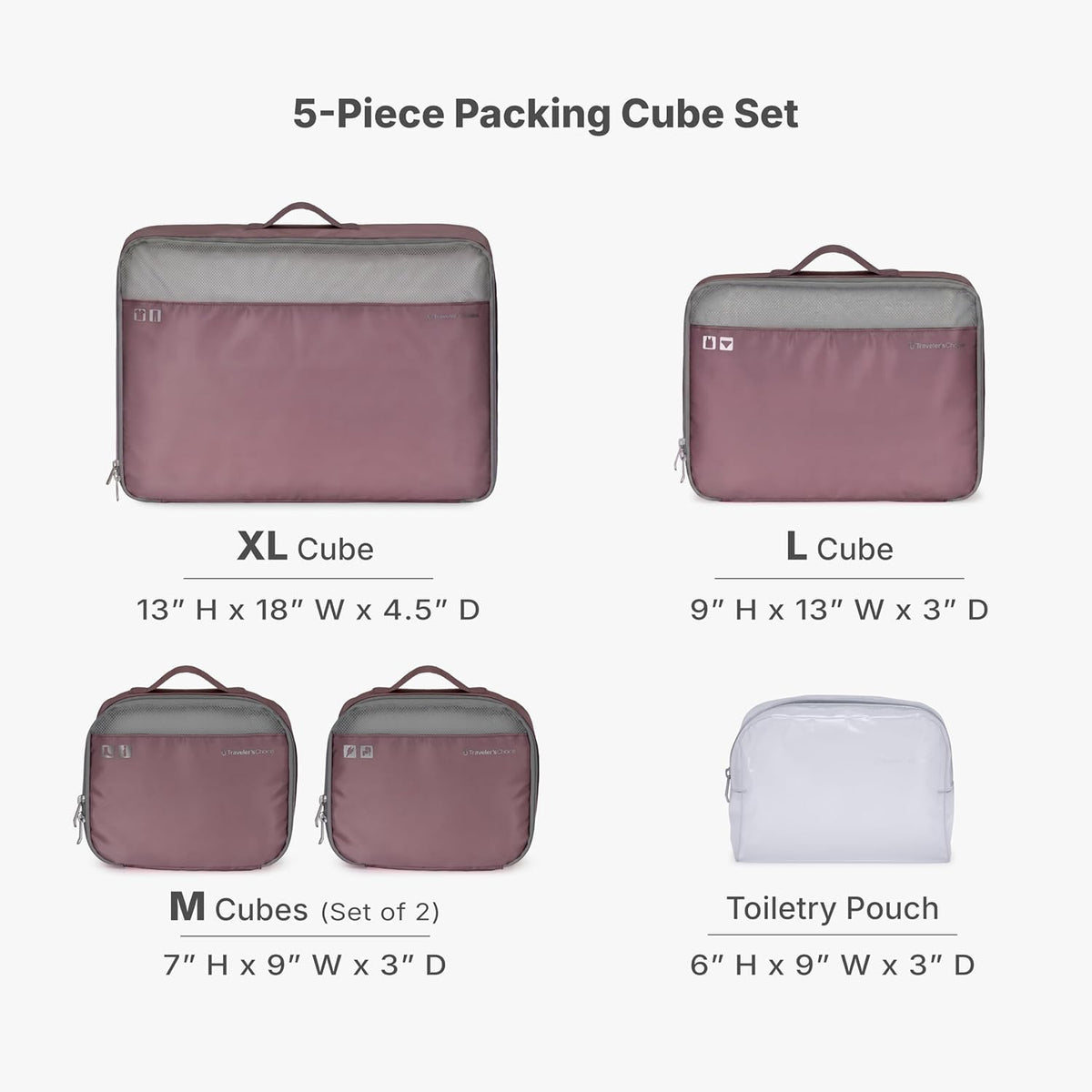 Cloverland Packing Cubes, 5-Piece Set, Mauve