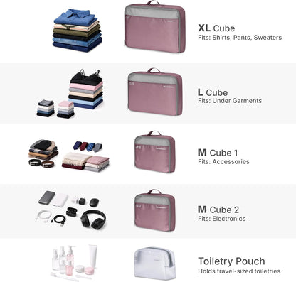 Cloverland Packing Cubes, 5-Piece Set, Mauve