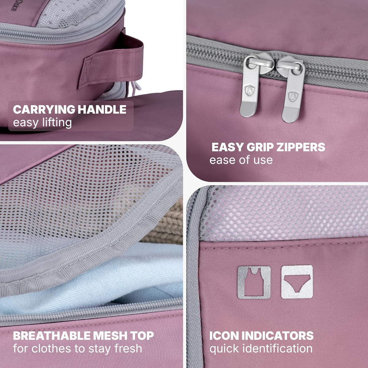 Cloverland Packing Cubes, 5-Piece Set, Mauve