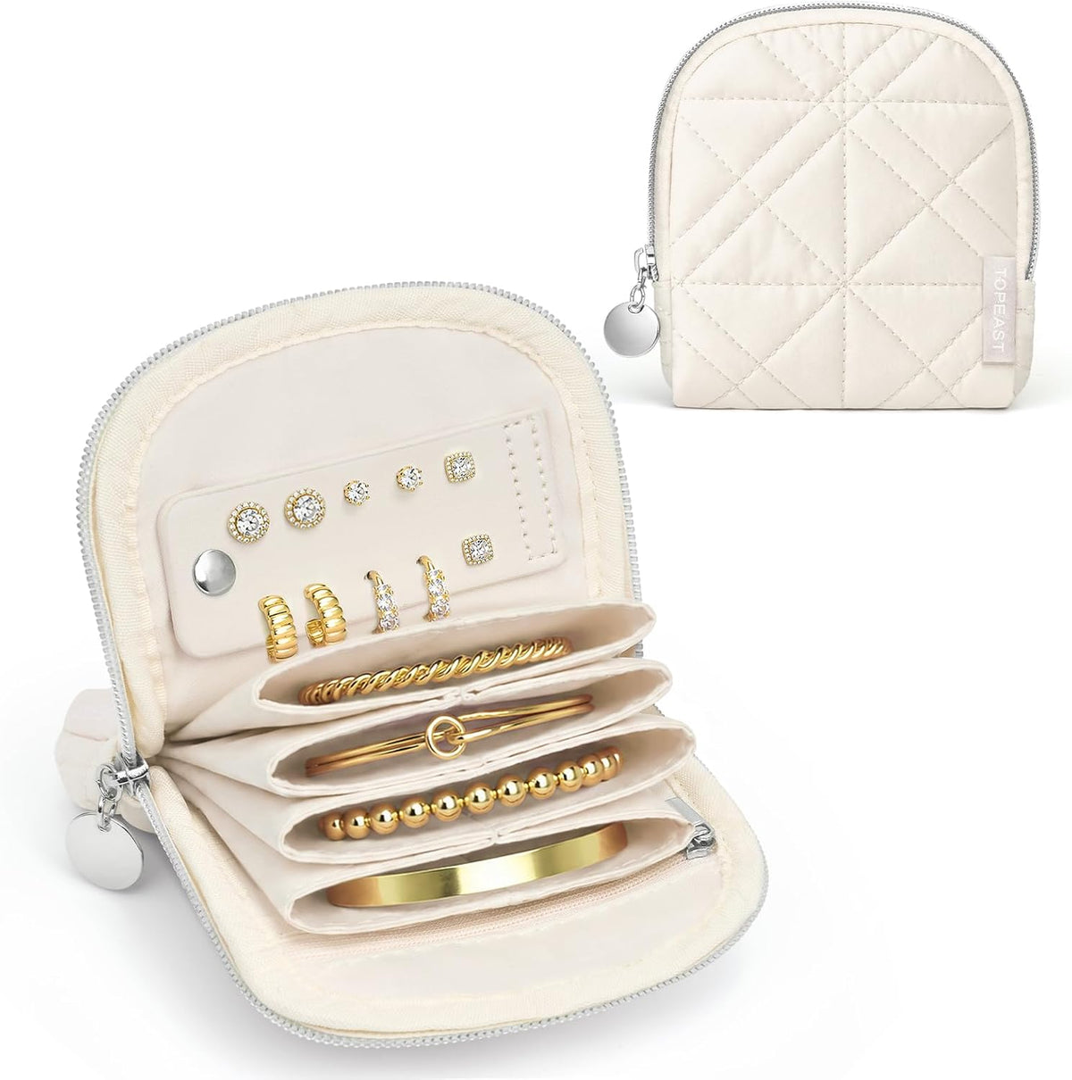 Quilted Travel Jewelry Case for Women, Puffer Jewelry Organized Bag | Portable Small Jewelry Pouch Storage Bag for Rings Earrings Necklaces, Travel Essentials Gift for Women, Black