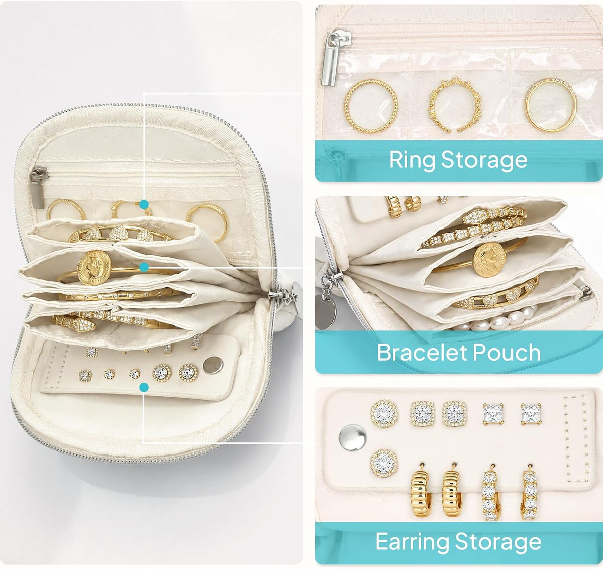 Quilted Travel Jewelry Case for Women, Puffer Jewelry Organized Bag | Portable Small Jewelry Pouch Storage Bag for Rings Earrings Necklaces, Travel Essentials Gift for Women, Black