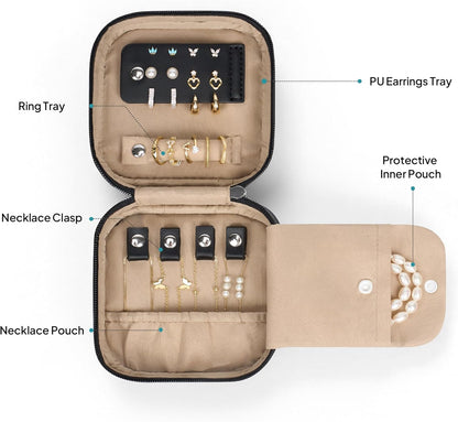 Quilted Travel Jewelry Case for Women, Puffer Jewelry Organized Bag | Portable Small Jewelry Pouch Storage Bag for Rings Earrings Necklaces, Travel Essentials Gift for Women, Black