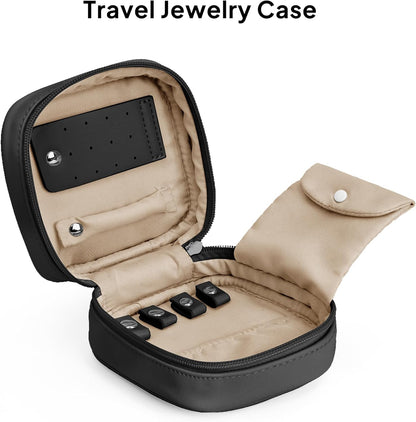 Quilted Travel Jewelry Case for Women, Puffer Jewelry Organized Bag | Portable Small Jewelry Pouch Storage Bag for Rings Earrings Necklaces, Travel Essentials Gift for Women, Black