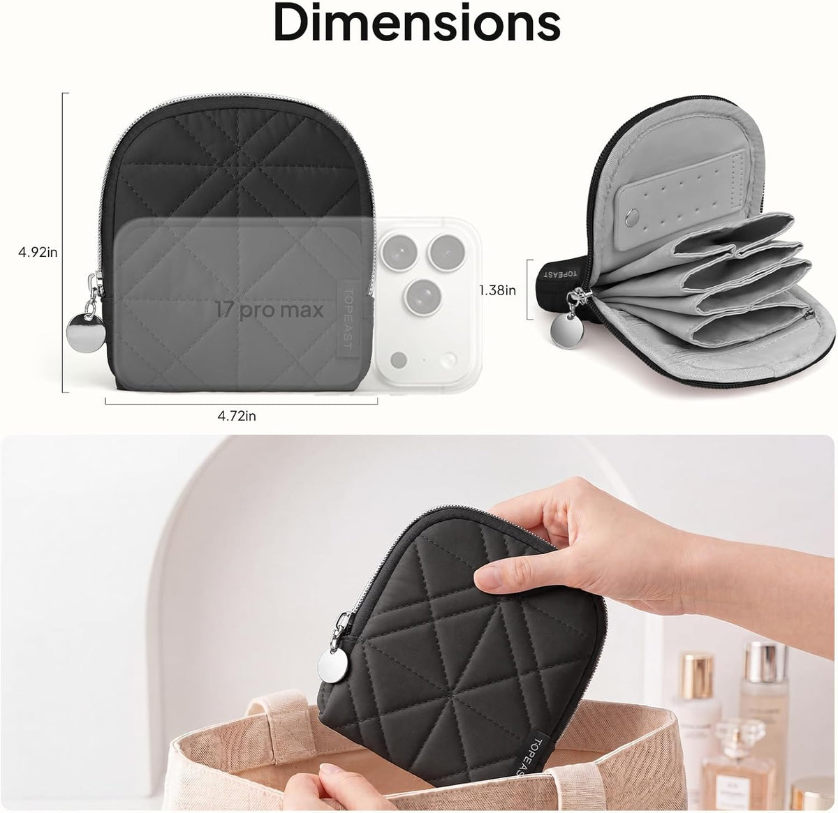 Quilted Travel Jewelry Case for Women, Puffer Jewelry Organized Bag | Portable Small Jewelry Pouch Storage Bag for Rings Earrings Necklaces, Travel Essentials Gift for Women, Black