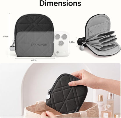 Quilted Travel Jewelry Case for Women, Puffer Jewelry Organized Bag | Portable Small Jewelry Pouch Storage Bag for Rings Earrings Necklaces, Travel Essentials Gift for Women, Black