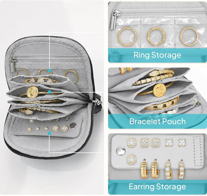 Quilted Travel Jewelry Case for Women, Puffer Jewelry Organized Bag | Portable Small Jewelry Pouch Storage Bag for Rings Earrings Necklaces, Travel Essentials Gift for Women, Black