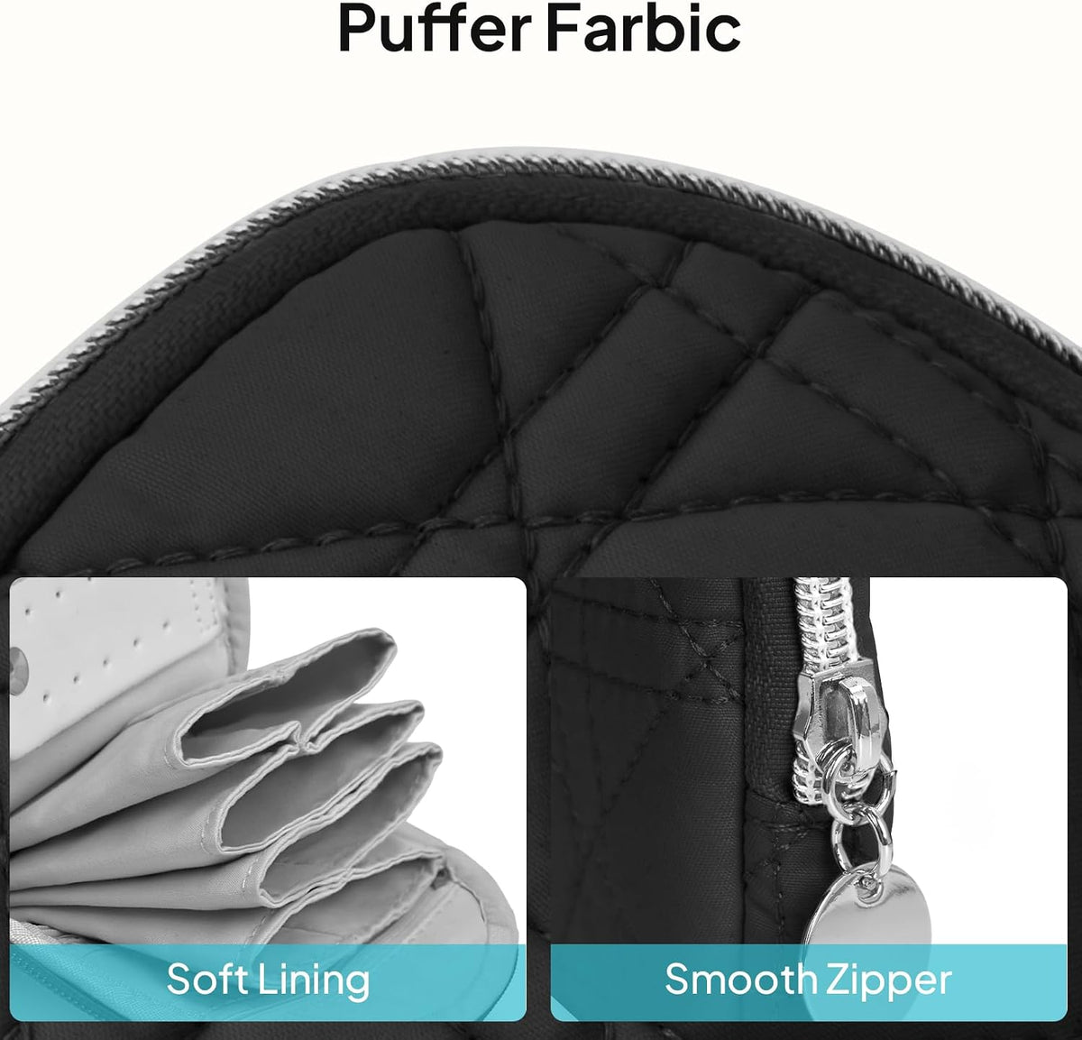 Quilted Travel Jewelry Case for Women, Puffer Jewelry Organized Bag | Portable Small Jewelry Pouch Storage Bag for Rings Earrings Necklaces, Travel Essentials Gift for Women, Black