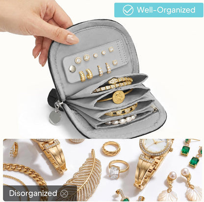 Quilted Travel Jewelry Case for Women, Puffer Jewelry Organized Bag | Portable Small Jewelry Pouch Storage Bag for Rings Earrings Necklaces, Travel Essentials Gift for Women, Black