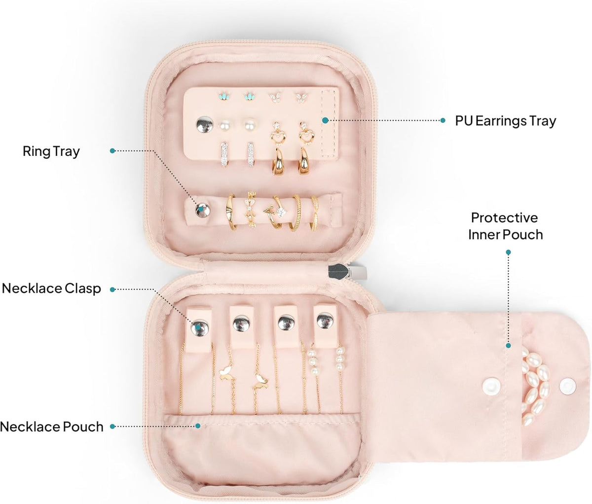 Quilted Travel Jewelry Case for Women, Puffer Jewelry Organized Bag | Portable Small Jewelry Pouch Storage Bag for Rings Earrings Necklaces, Travel Essentials Gift for Women, Black