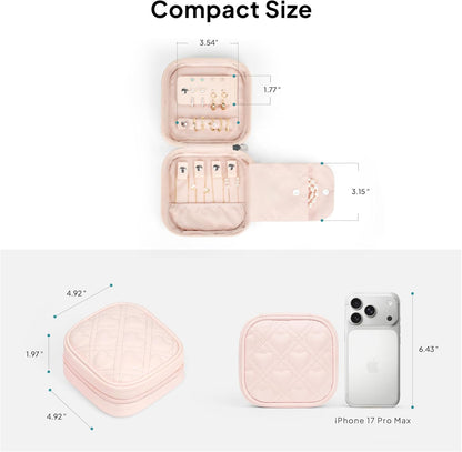 Quilted Travel Jewelry Case for Women, Puffer Jewelry Organized Bag | Portable Small Jewelry Pouch Storage Bag for Rings Earrings Necklaces, Travel Essentials Gift for Women, Black