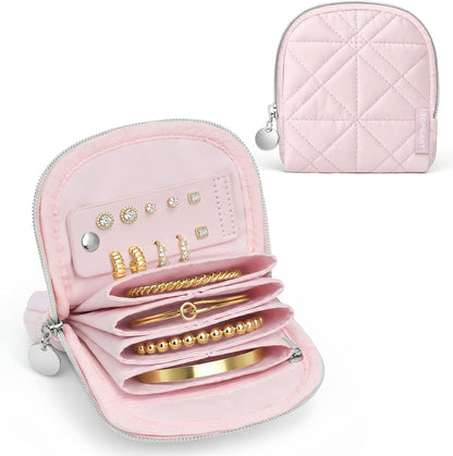 Quilted Travel Jewelry Case for Women, Puffer Jewelry Organized Bag | Portable Small Jewelry Pouch Storage Bag for Rings Earrings Necklaces, Travel Essentials Gift for Women, Black