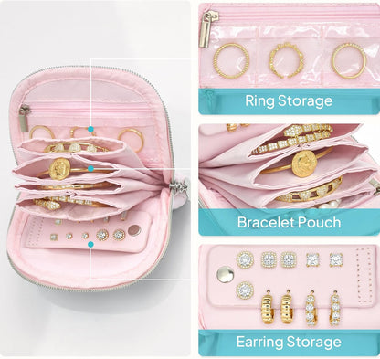 Quilted Travel Jewelry Case for Women, Puffer Jewelry Organized Bag | Portable Small Jewelry Pouch Storage Bag for Rings Earrings Necklaces, Travel Essentials Gift for Women, Black