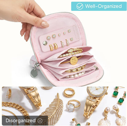 Quilted Travel Jewelry Case for Women, Puffer Jewelry Organized Bag | Portable Small Jewelry Pouch Storage Bag for Rings Earrings Necklaces, Travel Essentials Gift for Women, Black