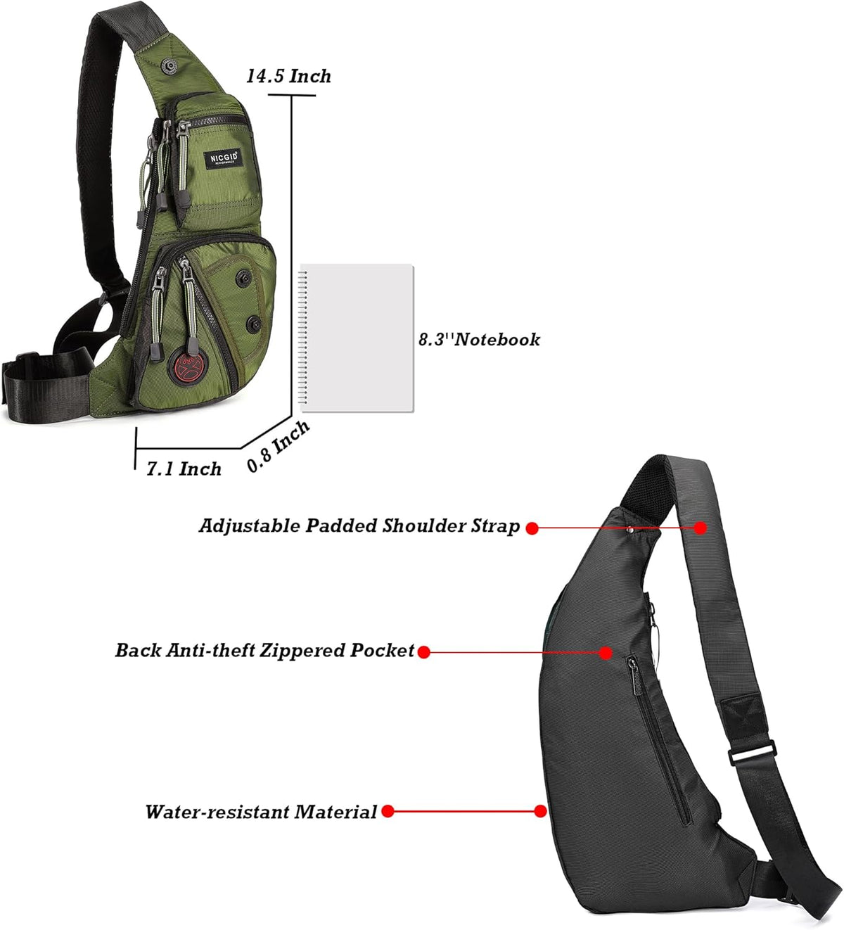 Sling Bag Chest Shoulder Backpack Crossbody Bags Casual Daypack for Men Women