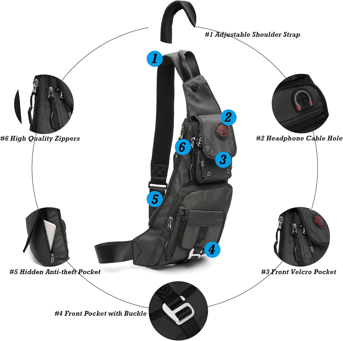 Sling Bag Chest Shoulder Backpack Crossbody Bags Casual Daypack for Men Women