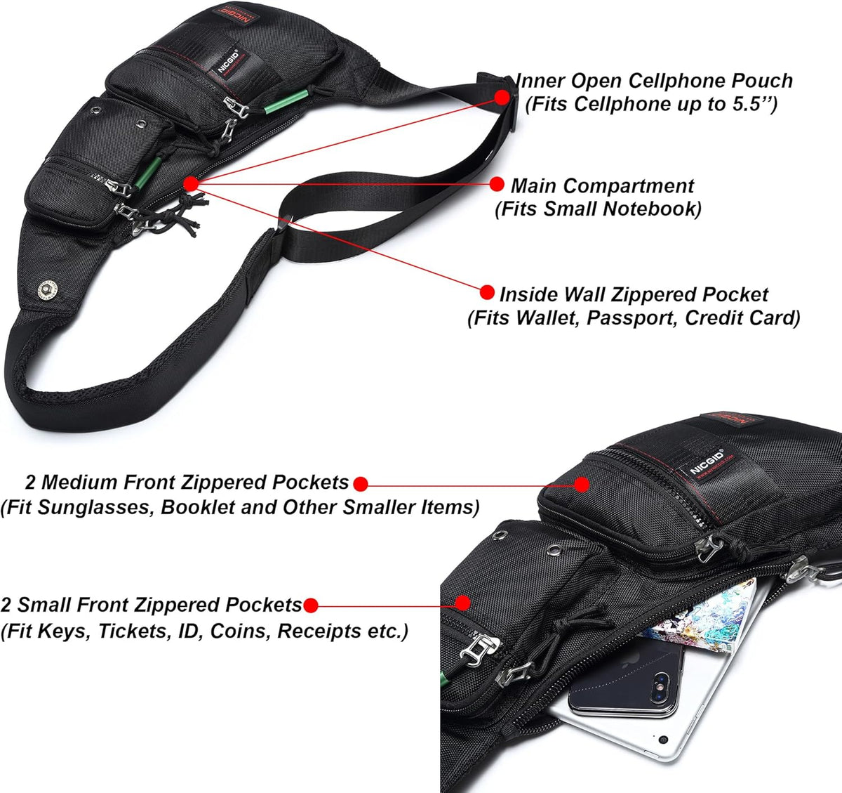 Sling Bag Chest Shoulder Backpack Crossbody Bags Casual Daypack for Men Women