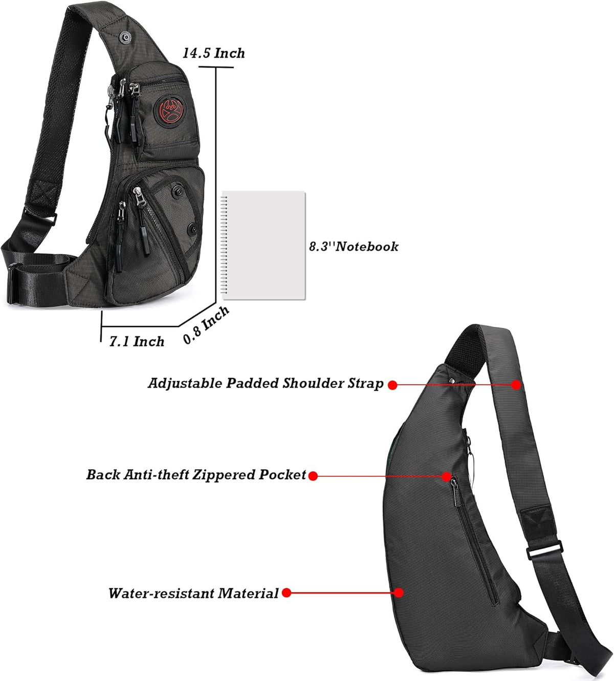 Sling Bag Chest Shoulder Backpack Crossbody Bags Casual Daypack for Men Women