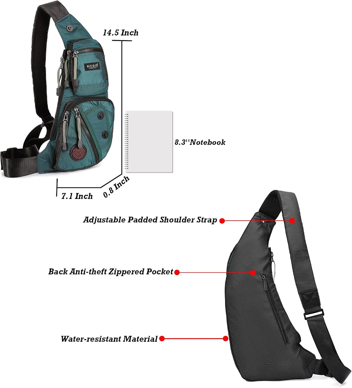 Sling Bag Chest Shoulder Backpack Crossbody Bags Casual Daypack for Men Women