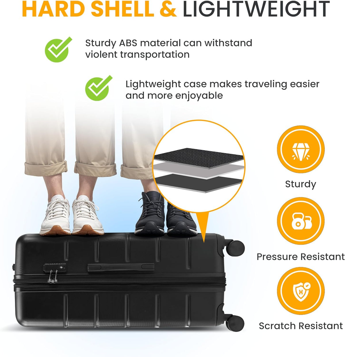 Hardside Carry-On Luggage, Expandable Portable Hardshell Luggage with Spinner Wheels, Lightweight Suitcase TSA Lock, 20 Inch, Black