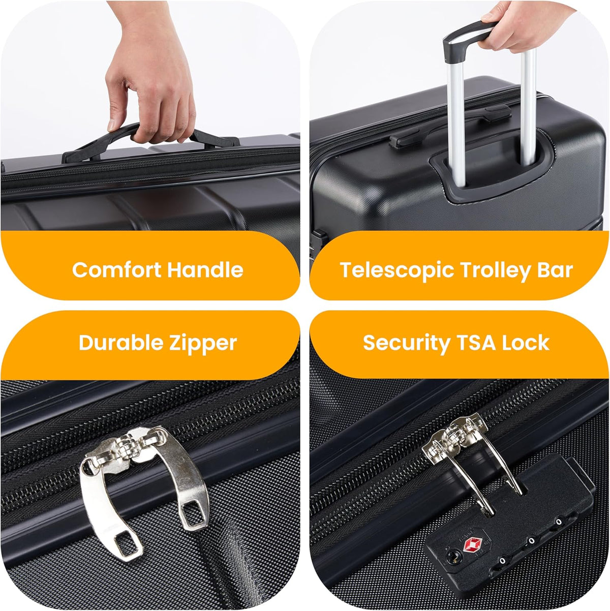 Hardside Carry-On Luggage, Expandable Portable Hardshell Luggage with Spinner Wheels, Lightweight Suitcase TSA Lock, 20 Inch, Black