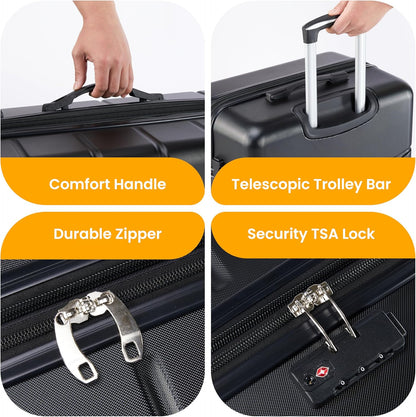 Hardside Carry-On Luggage, Expandable Portable Hardshell Luggage with Spinner Wheels, Lightweight Suitcase TSA Lock, 20 Inch, Black